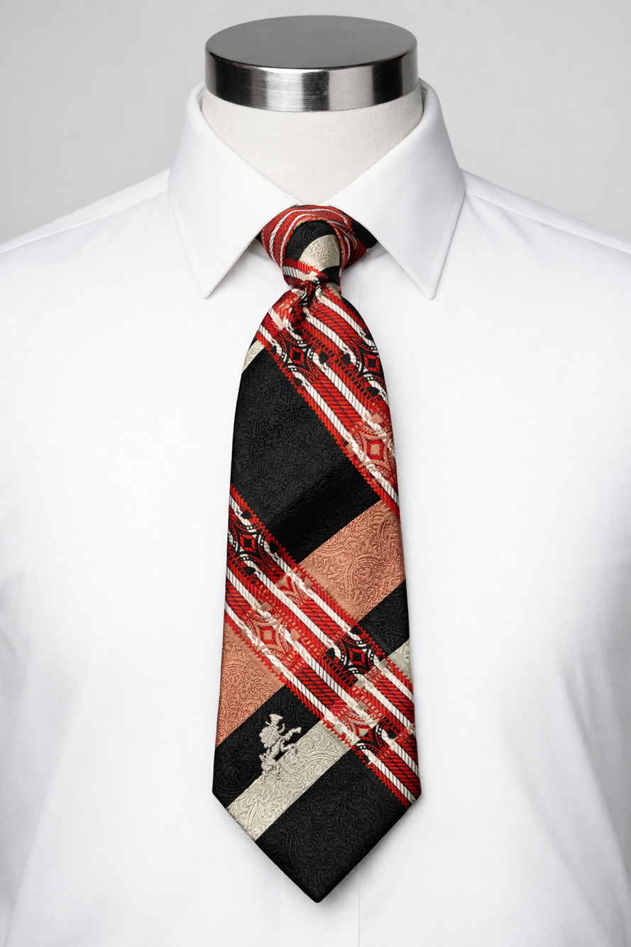 Martin King Necktie Red Black Plaid Paisley Jacquard Luxe Mens Formal Tie 4 Inch